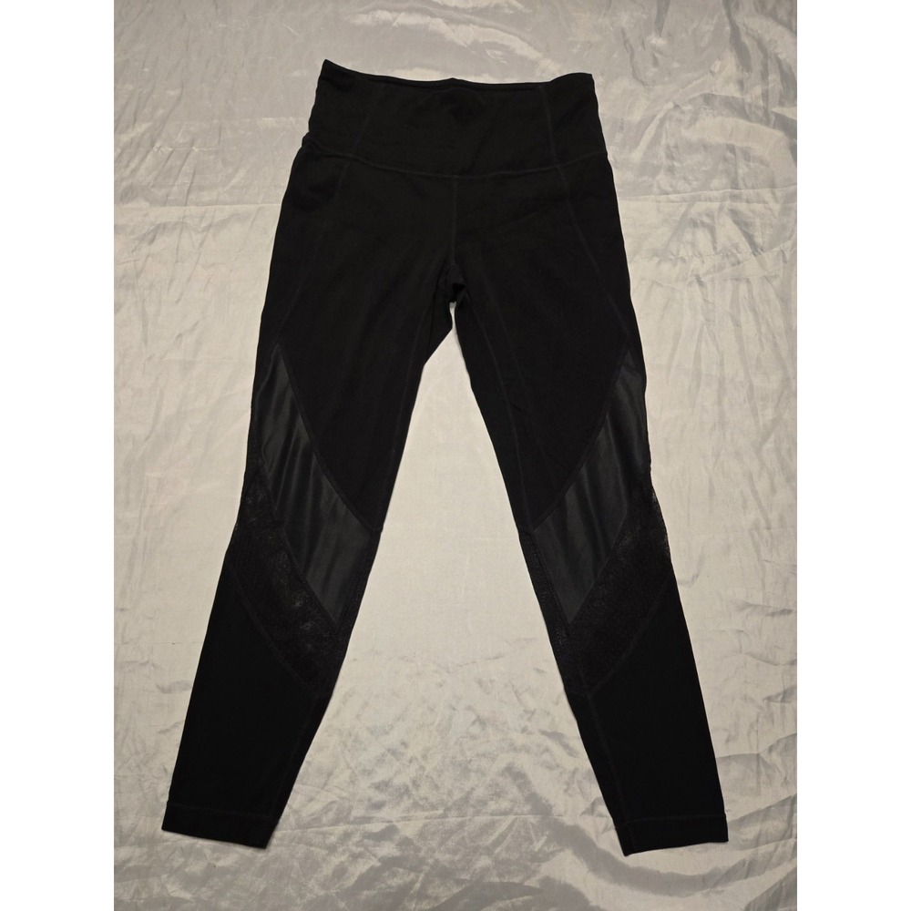 Athleta Black‎ Mesh Cut Salutation Ankle Pull On Athletic Leggings Women's Sz S